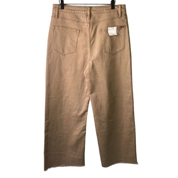 Vigoss Alanis Wide Leg High Rise Distressed Cropped Jeans Tan Stretchy Raw Hem - Picture 6 of 16